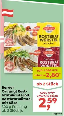 ADEG Berger Original Rost- bratwurstel od. Rostbratwurstel mit Käse Angebot