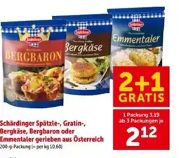 Interspar Schärdinger Spätzle-, Gratin-, Bergkäse, Bergbaron oder Emmentaler gerieben aus Österreich Angebot