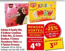 Interspar Eskimo 6 family mix, 6 erdbeer combino, 8 kids mix, 12 solero bonbon, 4 solero strawberry twist oder 4 twister frrreeze Angebot