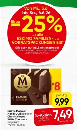 Eurospar Eskimo magnum mandel, classic oder classic almond white chocolate Angebot