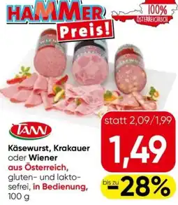 Eurospar Käsewurst, Krakauer oder Wiener aus Österreich Angebot