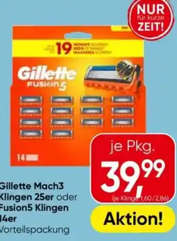 Eurospar Gillette Mach3 Klingen 25er oder Fusion5 Klingen 14er Angebot