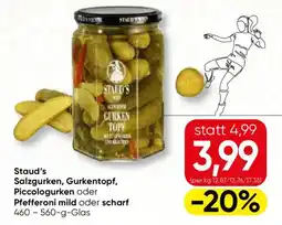 SPAR Gourmet Staud's salzgurken, gurkentopf, piccologurken oder pfefferoni mild oder scharf Angebot