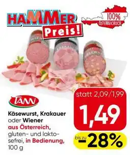 Eurospar TANN Käsewurst, Krakauer oder Wiener Angebot