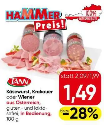 Eurospar TANN Käsewurst, Krakauer oder Wiener Angebot