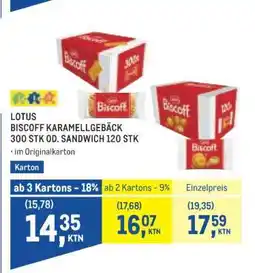 Metro Lotus Biscoff Karamellgebäck 300 Stk od. Sandwich 120 Stk Angebot