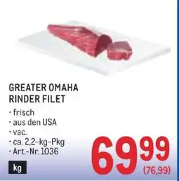 Metro GREATER OMAHA RINDER FILET Angebot