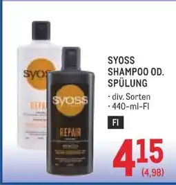 Metro SYOSS SHAMPOO od. SPÜLUNG Angebot
