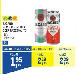 Metro Bacardi rum & coca cola oder razz mojito Angebot