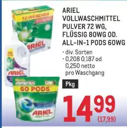 Metro ARIEL VOLLWASCHMITTEL PULVER 72 WG, FLÜSSIG 80WG OD. ALL-IN-1 PODS 60WG Angebot