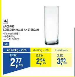 Metro Arcoroc longdrinkglas amsterdam Angebot