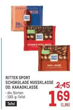 Metro RITTER SPORT SCHOKOLADE NUSSKLASSE OD. KAKAOKLASSE Angebot