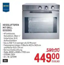 Metro HEISSLUFTOFEN MIT GRILL GC02001 Angebot
