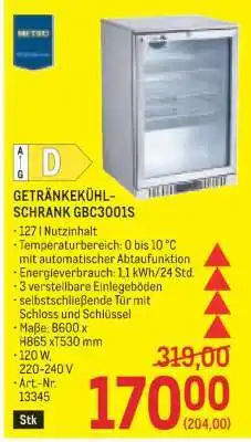 Metro GETRÄNKEKÜHLSCHRANK GBC3001S Angebot