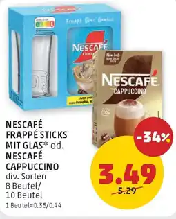 PENNY Nescafe frappé sticks mit glas od. nescafé cappuccino Angebot