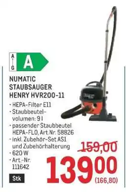 Metro NUMATIC Staubsauger Henry HVR200-11 Angebot