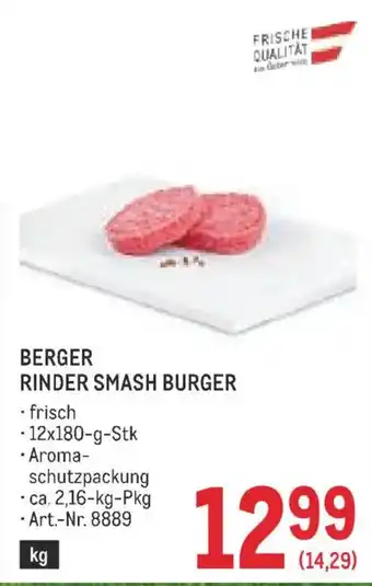Metro Berger rinder smash burger Angebot