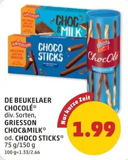 PENNY De beukelaer chocolé div. sorten, griesson choc&milk od. choco sticks Angebot