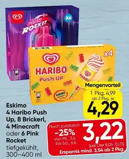 Spar Eskimo 4 Haribo Push Up, 8 Brickerl, 4 Minecraft oder 6 Pink Rocket tiefgekühlt Angebot