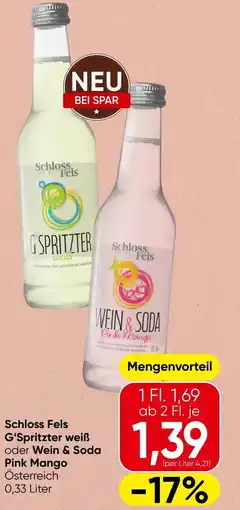 Spar Schloss Fels G'Spritzter weiß oder Wein & Soda Pink Mango Angebot
