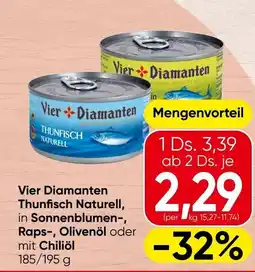 Spar Vier diamanten thunfisch naturell, in sonnenblumen-, raps-, olivenöl oder mit chiliöl Angebot