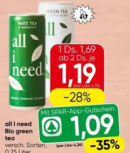 Spar all I need Bio green tea Angebot