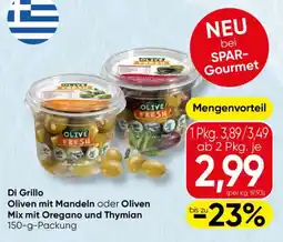 SPAR Gourmet Di Grillo Oliven mit Mandeln oder Oliven Mix mit Oregano und Thymian Angebot