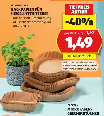 Hofer Power force backpapier für heissluftfritteuse Angebot