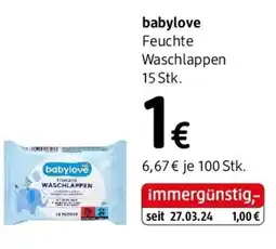 dm Babylove feuchte waschlappen 15 stk. Angebot