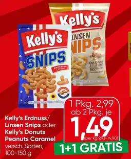 Spar Kelly's Erdnuss/ Linsen Snips oder Kelly's Donuts Peanuts Caramel Angebot