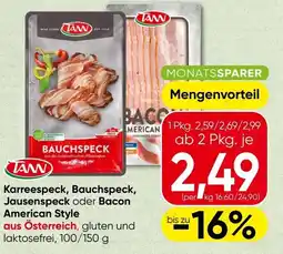 Spar Karreespeck, Bauchspeck, Jausenspeck oder Bacon American Style Angebot