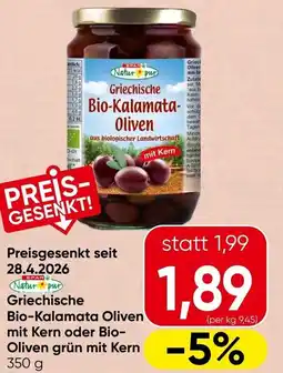 Spar Bio-Kalamata Oliven mit Kern oder Bio- Oliven grün mit Kern Angebot
