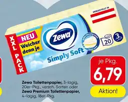 Spar Zewa Toilettenpapier, 3-lagig, 20er-Pkg., versch. Sorten oder Zewa Premium Toilettenpapier, 4-lagig, 18er-Pkg. Angebot