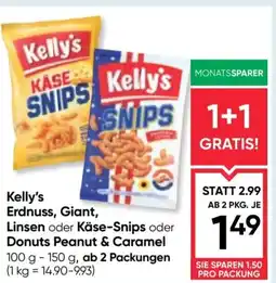 Maximarkt Kelly's Erdnuss, Giant, Linsen oder Käse-Snips oder Donuts Peanut & Caramel Angebot