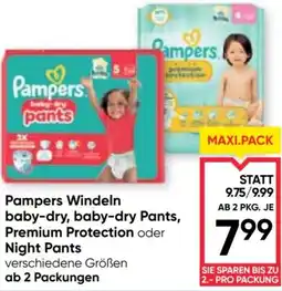 Maximarkt Pampers Windeln baby-dry, baby-dry Pants, Premium Protection oder Night Pants verschiedene Größen Angebot