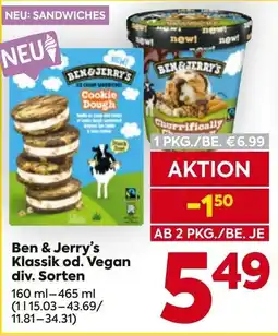 Billa Ben & Jerry's Klassik od. Vegan Angebot