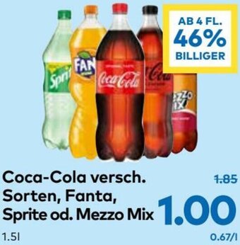 T&G Coca-Cola Versch. Sorten, Fanta, Sprite Od. Mezzo Mix 1.5l Angebot