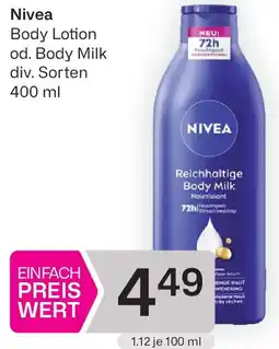 Bipa Nivea Body Lotion od. Body Milk Angebot