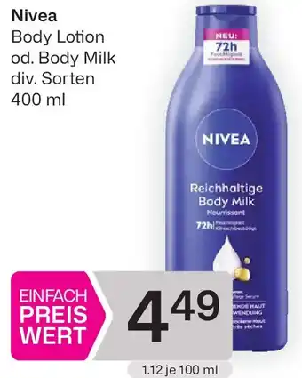 Bipa Nivea Body Lotion od. Body Milk Angebot