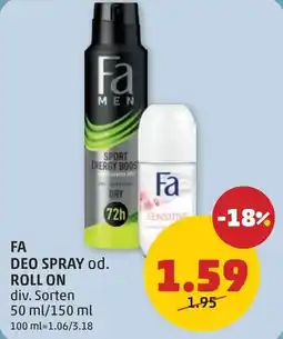 PENNY FA DEO SPRAY od ROLL ON Angebot