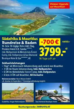 Lidl Südafrika & Mauritius Rundreise & Baden Angebot