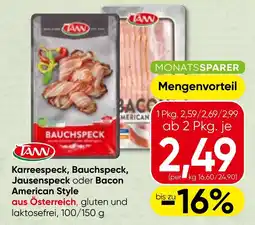 Spar Karreespeck Bauchspeck Jausenspeck oder Bacon American Style Angebot