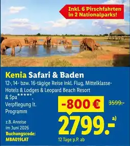 Lidl Reisen Kenia Safari & Baden Angebot