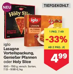 MPreis Iglo lasagne vorteilspackung, genießer pfannen oder holy slice Angebot