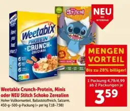 Interspar Weetabix crunch-protein, minis oder neu stitch schoko zerealien Angebot