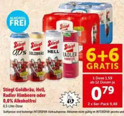 Interspar Stiegl goldbräu, hell, radler himbeere oder 0,0% alkoholfrei Angebot