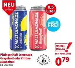 Interspar Pittinger malt lemonade grapefruit oder zitrone alkoholfrei Angebot