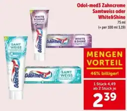 Interspar Odol-med3 zahncreme samtweiss oder white&shine Angebot