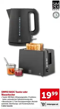 Interspar Simpex basic toaster oder wasserkocher Angebot