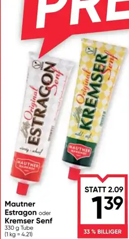 Maximarkt Mautner Estragon oder Kremser Senf 330 g Tube Angebot